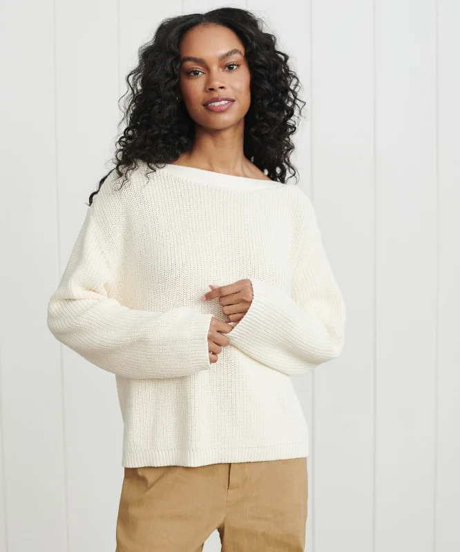 Women's Sweater for Classic Winter Style-Cotton Boatneck Sweater