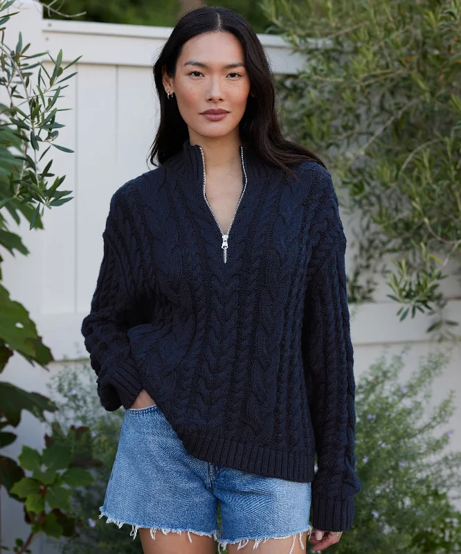 Women's Sweater for Cozy Cold Days-Cotton Cable Half Zip