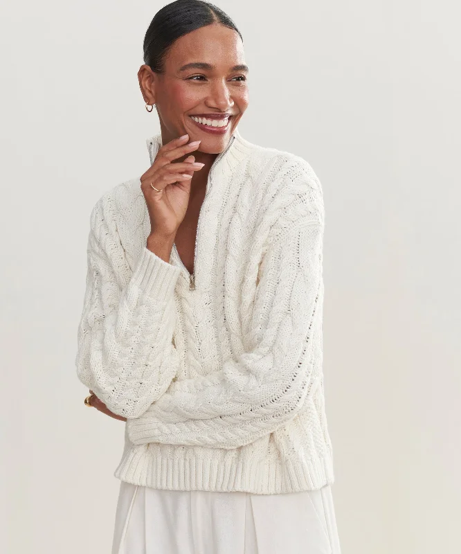 Women's Sweater for Winter Nights-Cotton Cable Half Zip