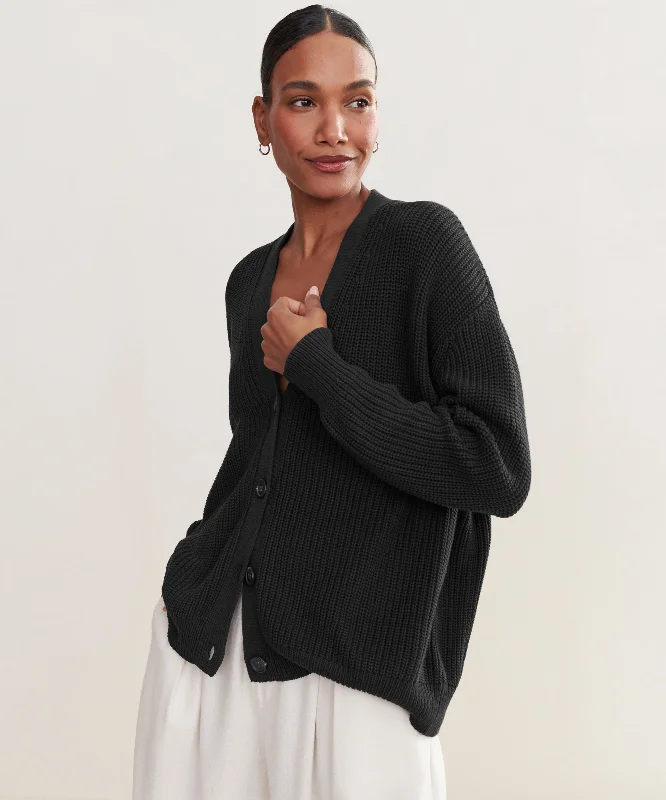 Women's Sweater with Jacquard Print-Cotton Cocoon Cardigan