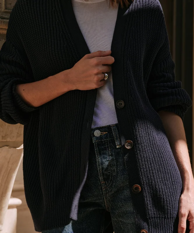 Women's Sweater with Knitted Neckline-Cotton Cocoon Cardigan
