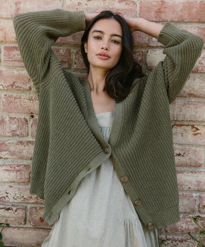 Women's Sweater with Reversible Design-Cotton Cocoon Cardigan