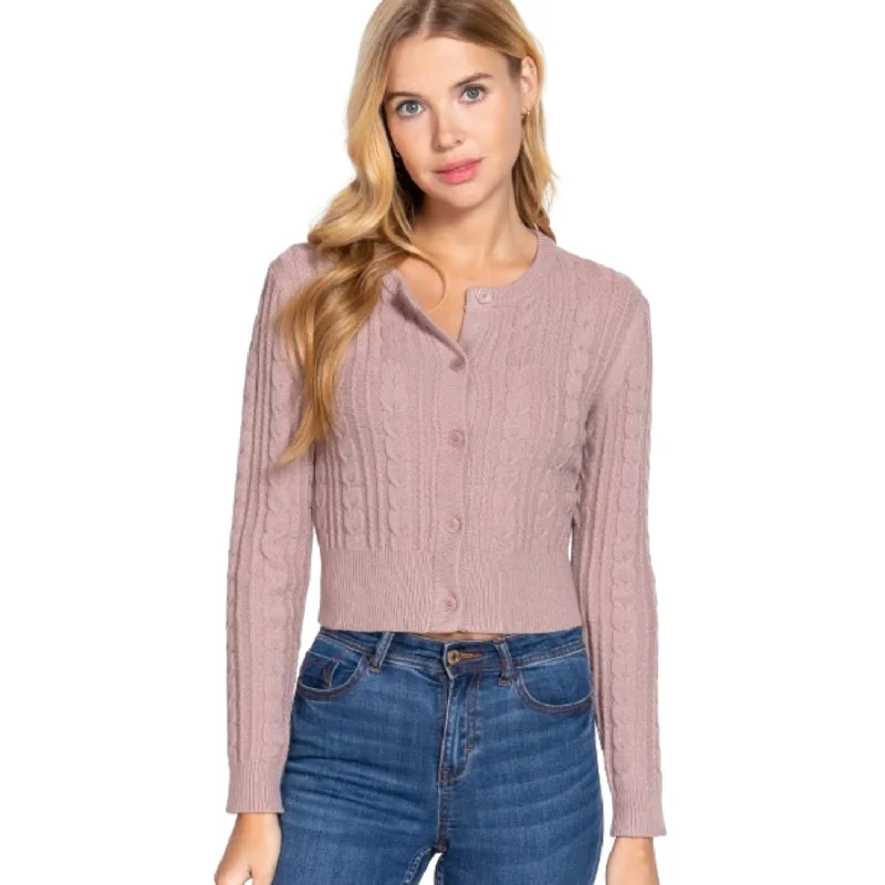 Women's Sweater with Thick Knit-Crew Neck Cable Sweater Cardigan