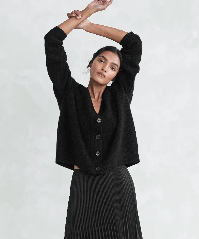 Women's Sweater with Simple Design-Cropped Cashmere Cocoon Cardigan