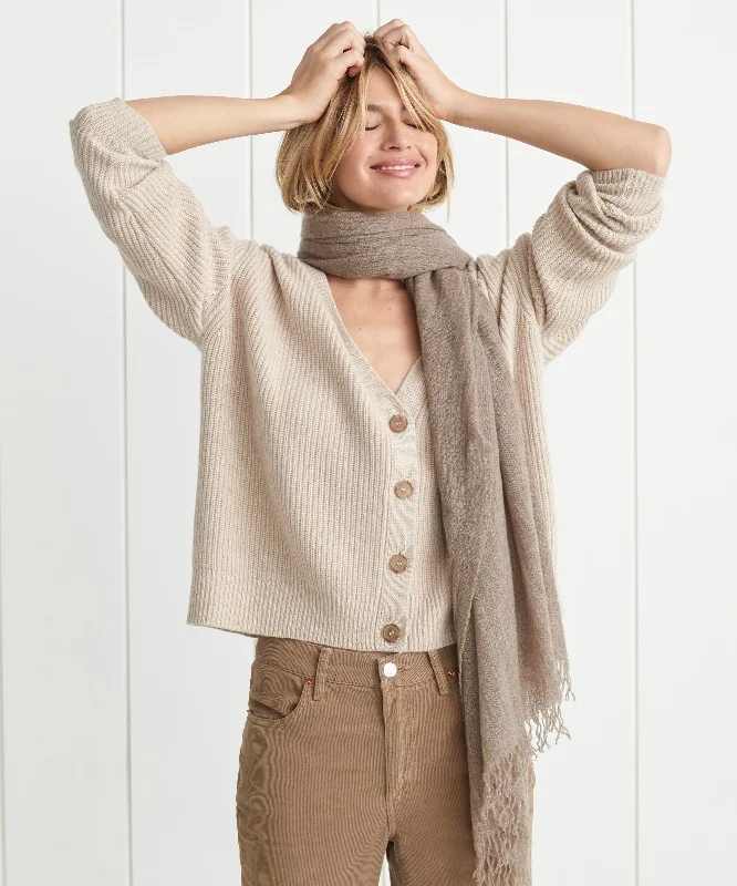 Women's Sweater for Casual Holiday Style-Cropped Cashmere Cocoon Cardigan