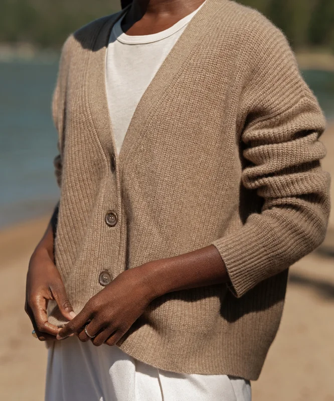 Women's Sweater for Statement Pieces-Cropped Cashmere Cocoon Cardigan