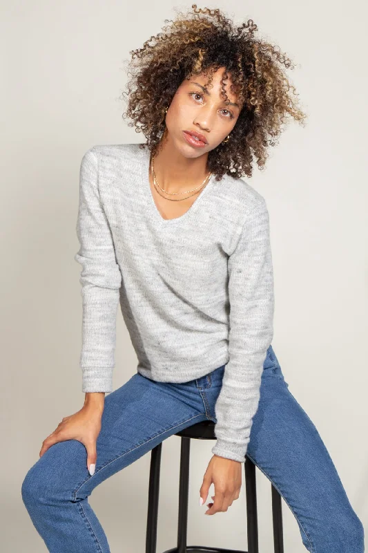 Women's Sweater with Cowl Neck-Danielle Soft Knit V-Neck Sweater