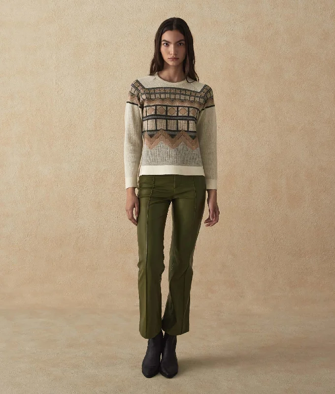 Women's Sweater with Detailed Pattern-Detailed Jacquard O-Neck Sweater