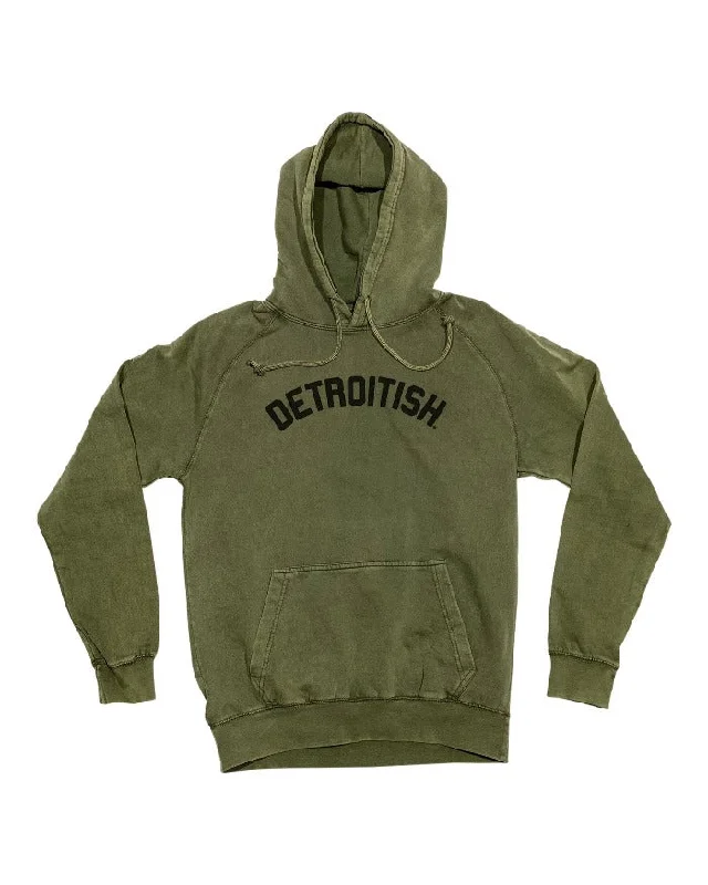 Women's Hoodies for Cool Summer Evenings -Ink Detroit Detroitish Mineral Wash Hoodie - Olive Green