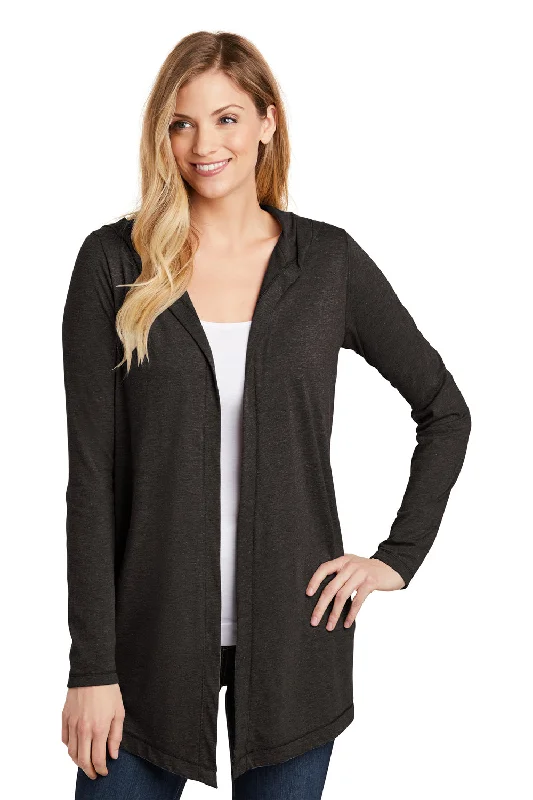 Women's Button Front Cardigans Sweater-District Womens Perfect Tri Hooded Cardigan Sweater - Black Frost Women's Button Front Cardigans Sweater-District Womens Perfect Tri Hooded Cardigan Sweater - Black Frost