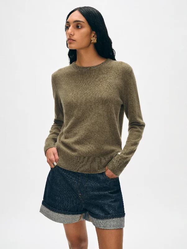 Women's Sweater with Feather Accents-Cashmere Crewneck
