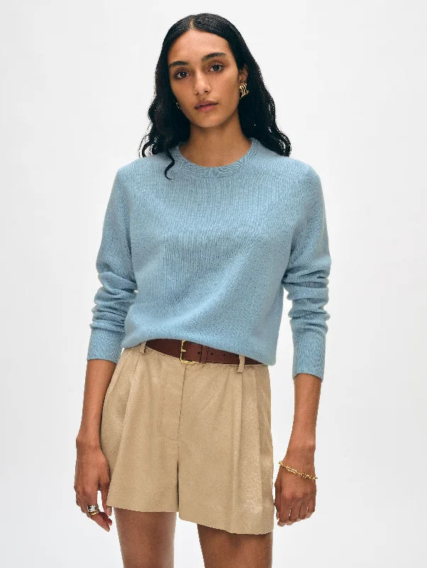 Women's Sweater with Horizontal Stripes-Cashmere Crewneck