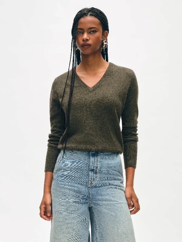 Women's Sweater with Button-up Front-Cashmere V Neck