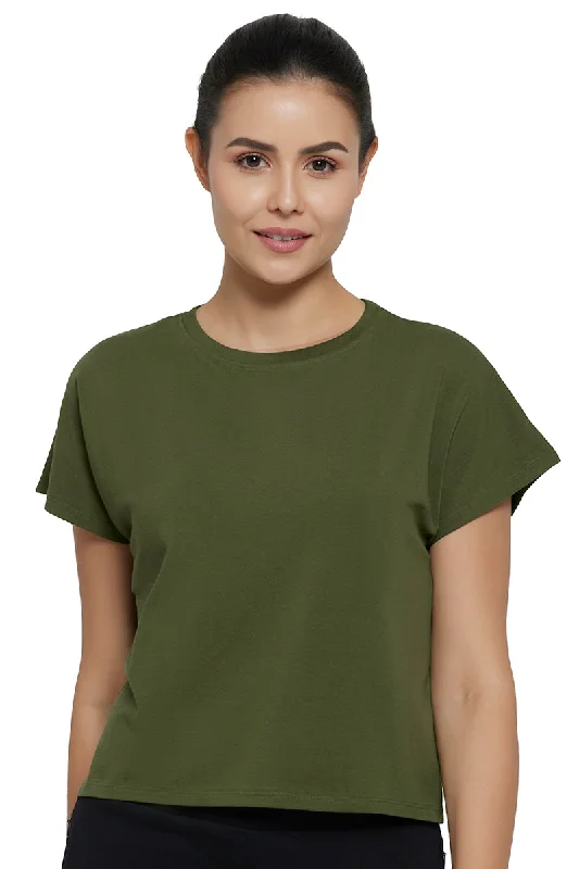 Women's Wide Neck Top -Essential Crop Top - Cypress
