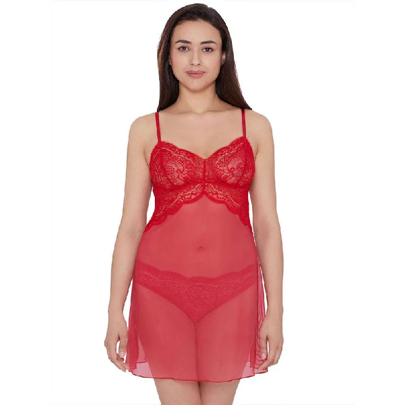 Doll Dress with Lace Collar Detail -Essential Lace Non Padded Non Wired Bridal Wear Lace Babydoll Chemise - Red Doll Dress with Lace Collar Detail -Essential Lace Non Padded Non Wired Bridal Wear Lace Babydoll Chemise - Red