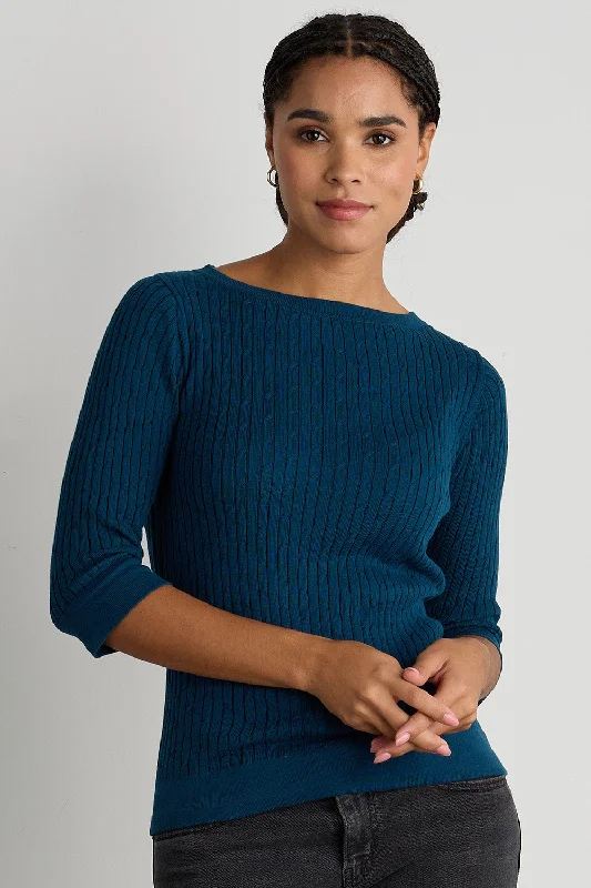 Fashionable Women's Sweater-Women's Organic Cotton Cable Knit Boat Neck Sweater
