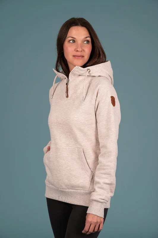 Women's Hoodies with Solid Color for Classic Look -Faith Half-Zip Hoodie Heather Oatmeal Women's Hoodies with Solid Color for Classic Look -Faith Half-Zip Hoodie Heather Oatmeal