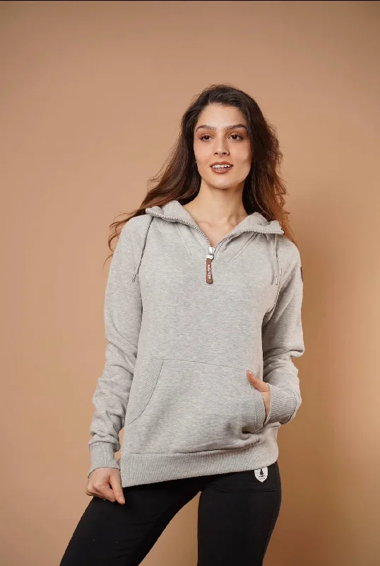 Women's Hoodies with Side Pockets for Convenience -Faith Half-Zip Hoodie in Light Heather Grey Women's Hoodies with Side Pockets for Convenience -Faith Half-Zip Hoodie in Light Heather Grey