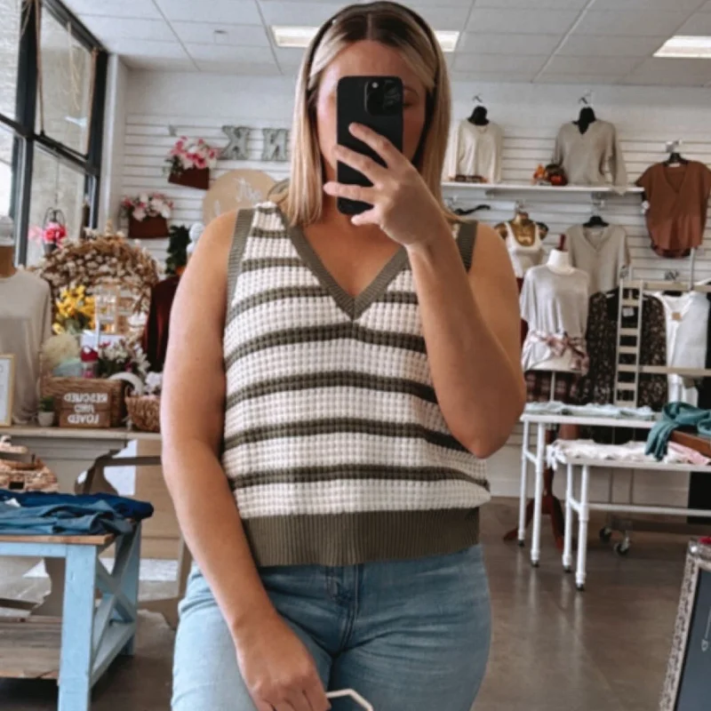Women's Oversized Vests Sweater for Cozy Wear-Find Your Way Striped Vest Olive