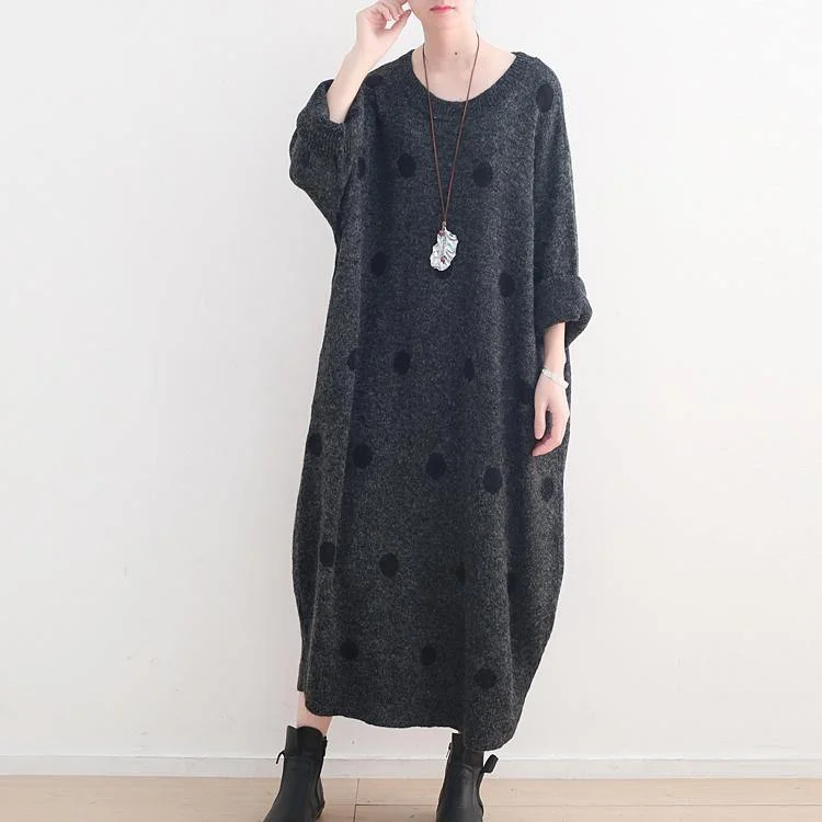 Women's Pullovers Sweater for Winter Warmth-Fine Dark Gray Dotted Long Sweaters Casual O Neck Pullover Sweater Elegant Baggy Dresses Women's Pullovers Sweater for Winter Warmth-Fine Dark Gray Dotted Long Sweaters Casual O Neck Pullover Sweater Elegant Baggy Dresses
