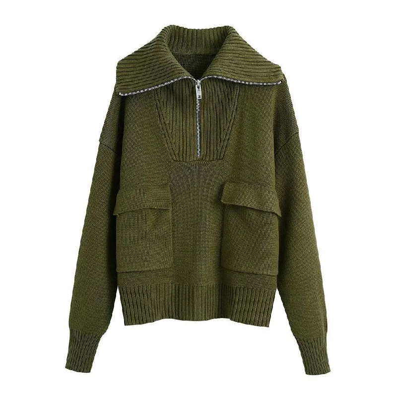 Women's Sweater for Comfort and Style-Flap Pockets Turtleneck Sweaters For Women