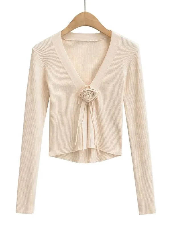 Women's Cardigans Sweater with Ribbed Edge-Floral Knot  Women Cardigan Sweater