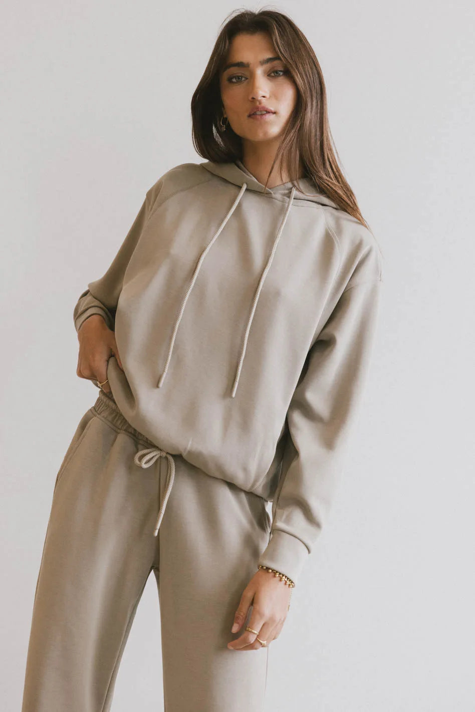 Women's Casual Wool Pullovers Sweater for Day Wear-Flow State Pullover Hoodie in Taupe
