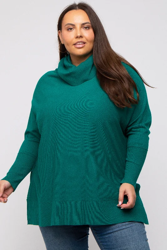 Women's Sweater with Sleeveless Design-Forest Green Cowl Neck Dolman Sleeve Plus Sweater Women's Sweater with Sleeveless Design-Forest Green Cowl Neck Dolman Sleeve Plus Sweater