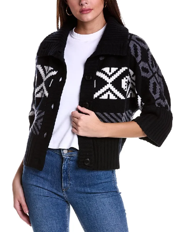 Women's Sweater for Chic Weekend Look-Forte Cashmere Crop Nordic Cowl Wool & Cashmere-Blend Cardigan