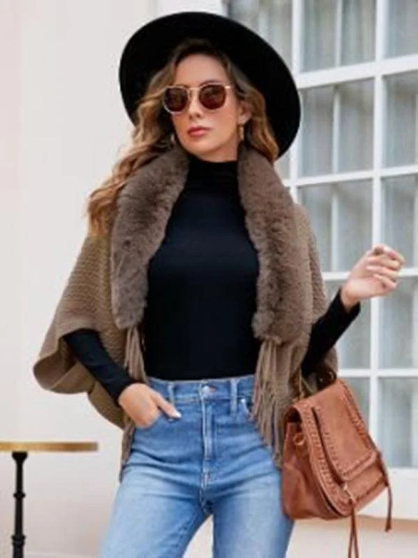 Women's Classic Knit Cardigans Sweater-Fur Collar Knitted Tassel  Women Cardigan Sweater