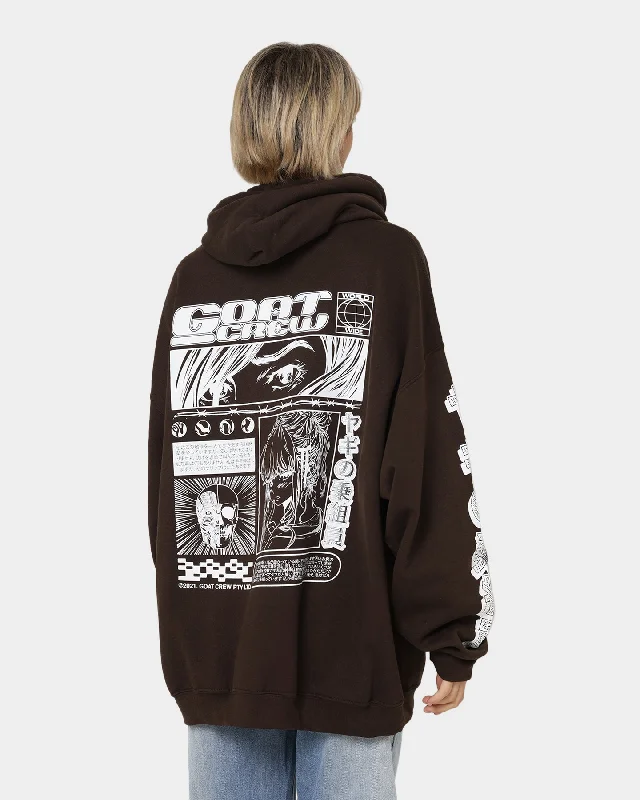 Women's Hoodies with Side Zips for Easy Removal -Goat Crew Harajuku Hoodie Brown
