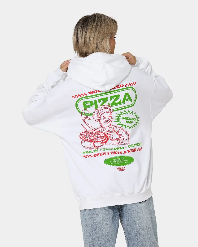 Women's Hoodies with Bold Colors for Statement Style -Goat Crew Pizza Shop Hoodie White