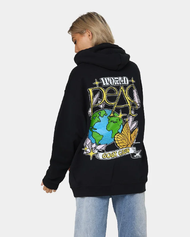 Women's Hoodies with Drawstring Closures -Goat Crew World Peace Hoodie Black