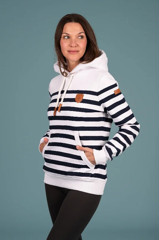 Women's Hoodies with Slouchy Fit -Grace Navy Stripe Hoodie White
