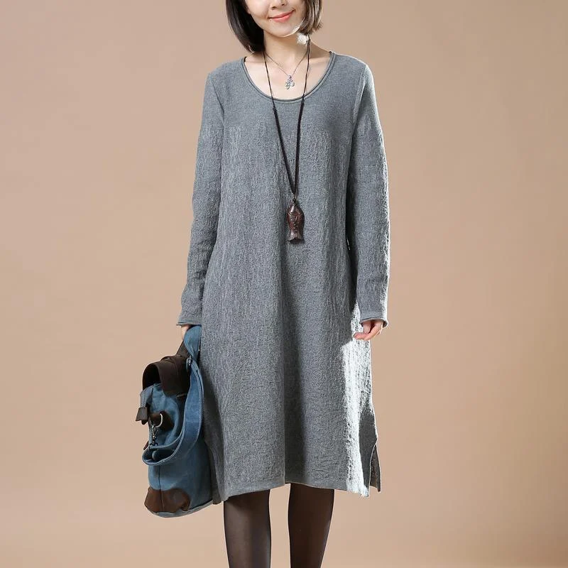 Women's Peplum Blouses -Gray loose sweater dresses oversize sweaters blouses