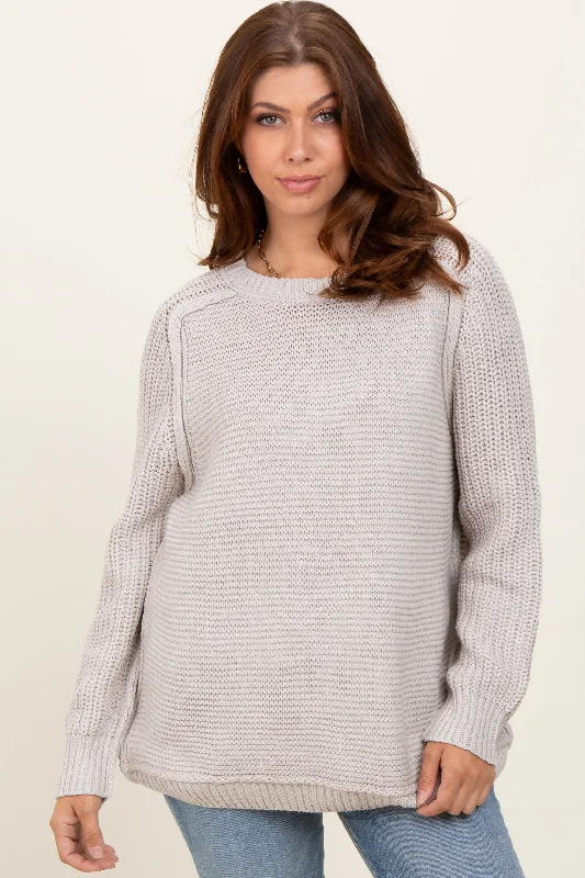 Soft Knit Women's Sweater-Grey Basic Chunky Knit Sweater