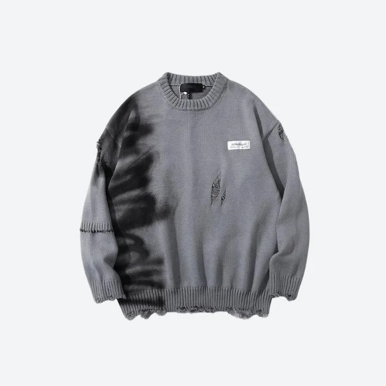 Women's Knit Sweater for Evening Wear -Grunge Spray Paint Distressed Knitted Sweater Women's Knit Sweater for Evening Wear -Grunge Spray Paint Distressed Knitted Sweater