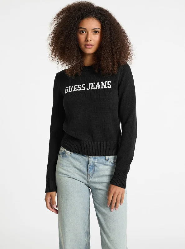 Women's Hoodies with High-Quality Materials -Guess Jeans Black Intarsia Jumper