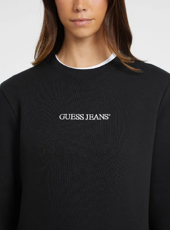 Women's Hoodies with Warm Lining for Winter -Guess Jeans Black Logo Jumper
