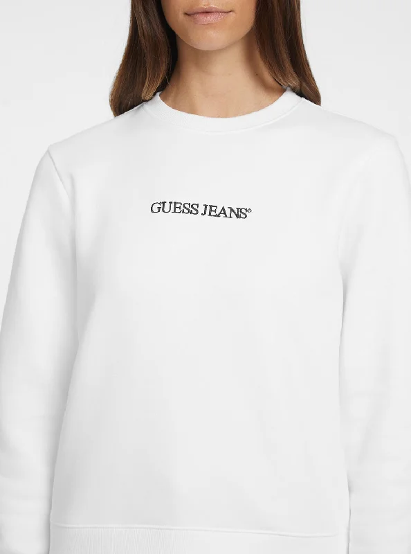 Women's Hoodies with Bold Logo Designs -Guess Jeans White Logo Jumper