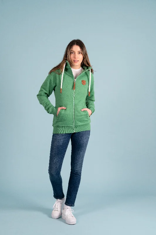 Women's Hoodies with Adjustable Cuffs -Hera Emerald Green Full-Zip Hoodie