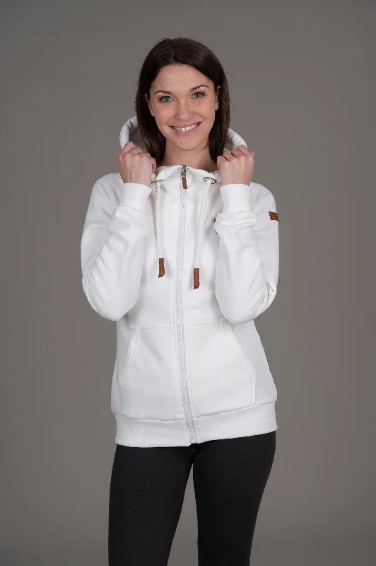 Women's Hoodies with Contrasting Sleeves -Hera Ivory Full-Zip Hoodie
