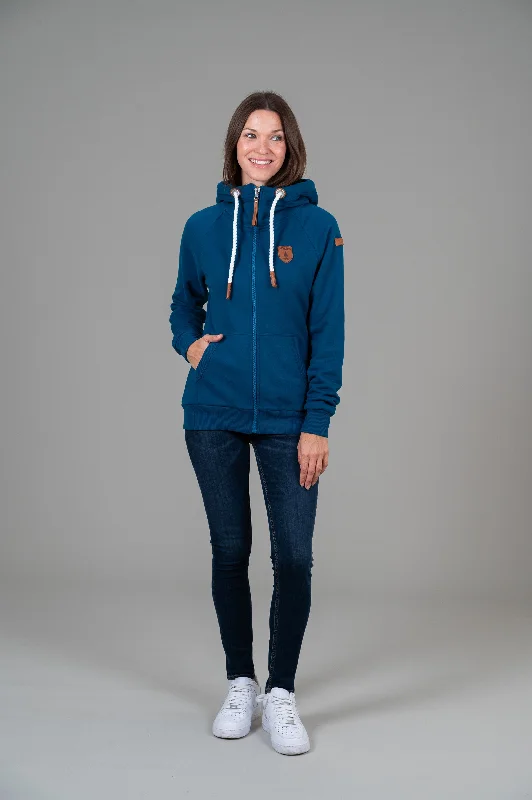 Women's Hoodie Tops with Side Pockets -Hera Real Teal Full-Zip Hoodie