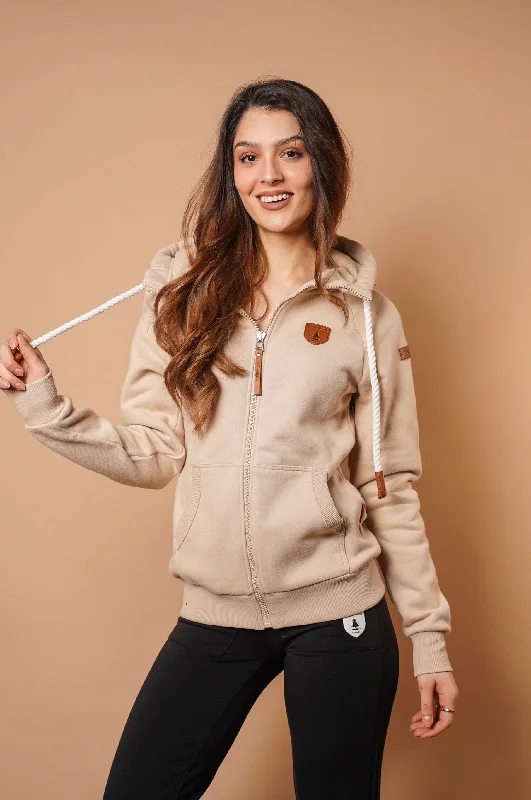 Women's Hoodies with Mesh Inserts for Breathability -Hera Sand Full-Zip Hoodie
