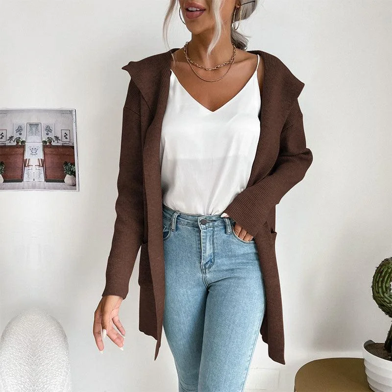 Women's Cardigans Sweater for Relaxing at Home-Hooded Knitted Women Cardigan Sweater Women's Cardigans Sweater for Relaxing at Home-Hooded Knitted Women Cardigan Sweater