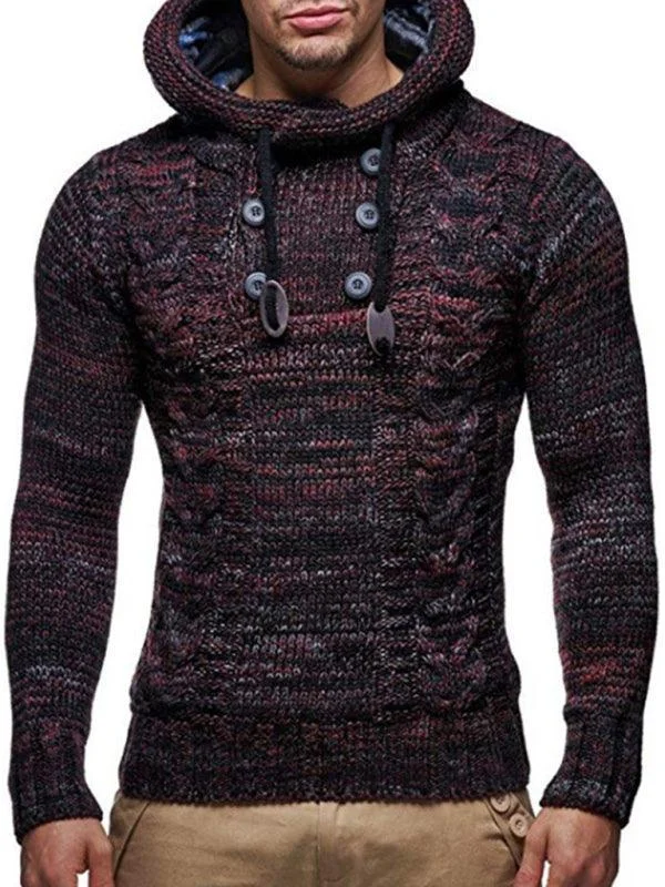 Women's Soft Knit Pullover Sweater with Side Pockets-Hooded Men Pullover Sweater