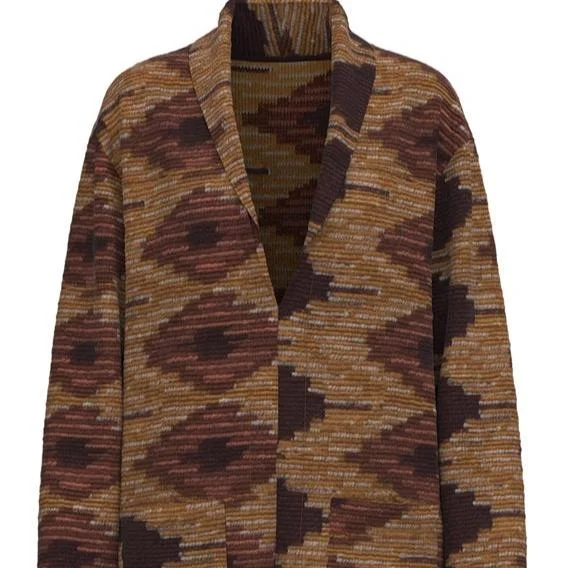 Women's Sweater for All-day Comfort-Hooey Women's Southwestern Sweater Knit Duster in Maroon & Brown