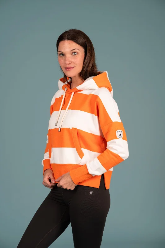 Women's Hoodies with Sporty Design for Fitness -Hydron Cropped Hoodie Striped Tangerine Women's Hoodies with Sporty Design for Fitness -Hydron Cropped Hoodie Striped Tangerine