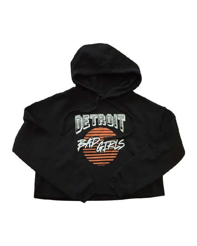 Women's Hoodies for Layering with Turtlenecks -Ink Detroit Bad Girls Fleece Crop Hoodie - Black