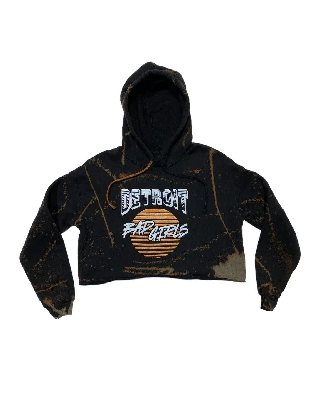 Women's Hoodies with Fun Cartoon Prints -Ink Detroit Bad Girls Reverse Dyed Fleece Crop Hoodie - Black